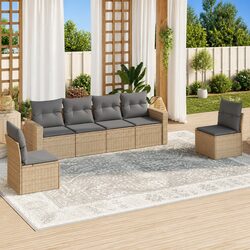 Outdoor Sectional Sofa Set 6 Piece Garden Furniture Beige Rattan Modular Seating