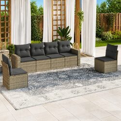 6 Piece Outdoor Sectional Sofa Set Grey Garden Furniture Patio Seating with