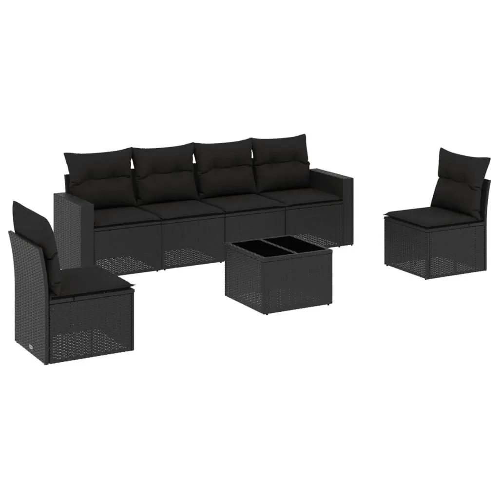 7 Piece Outdoor Garden Sectional Sofa Set Black Poly Rattan Patio Furniture