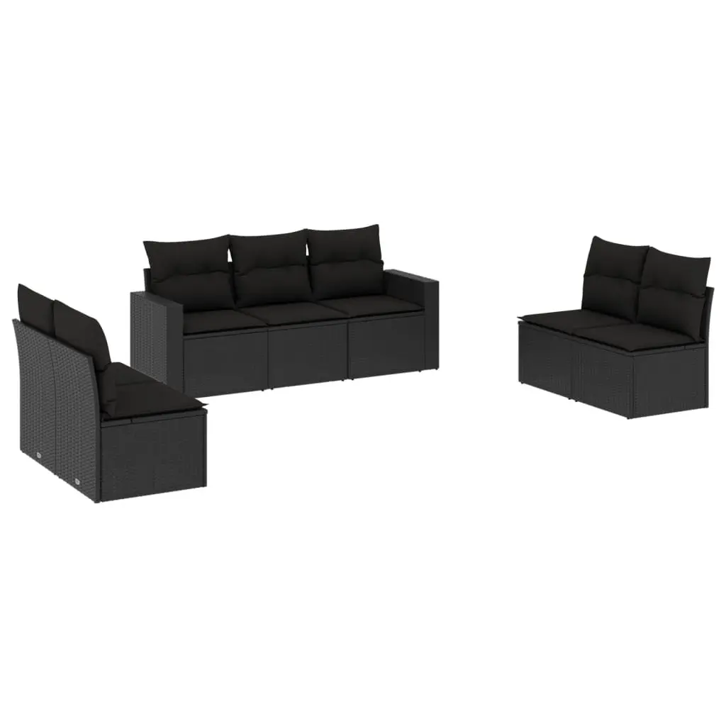 7 Piece Outdoor Garden Sofa Set Black Poly Rattan Sectional with Cushions