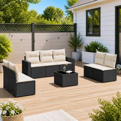 Outdoor Sectional Sofa Set 8 Piece Black Garden Furniture with Storage Cushions