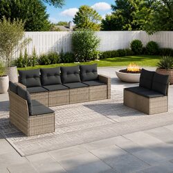 8 Piece Garden Sofa Set Grey Poly Rattan Outdoor Sectional Patio Furniture with