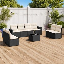 9 Piece Outdoor Garden Sectional Sofa Set Black Poly Rattan Patio Furniture