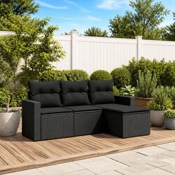 Outdoor Sectional Sofa Set 4 Piece Garden Furniture Black Poly Rattan with