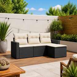 Outdoor Sectional Sofa Set 4 Piece Garden Furniture Black Poly Rattan with