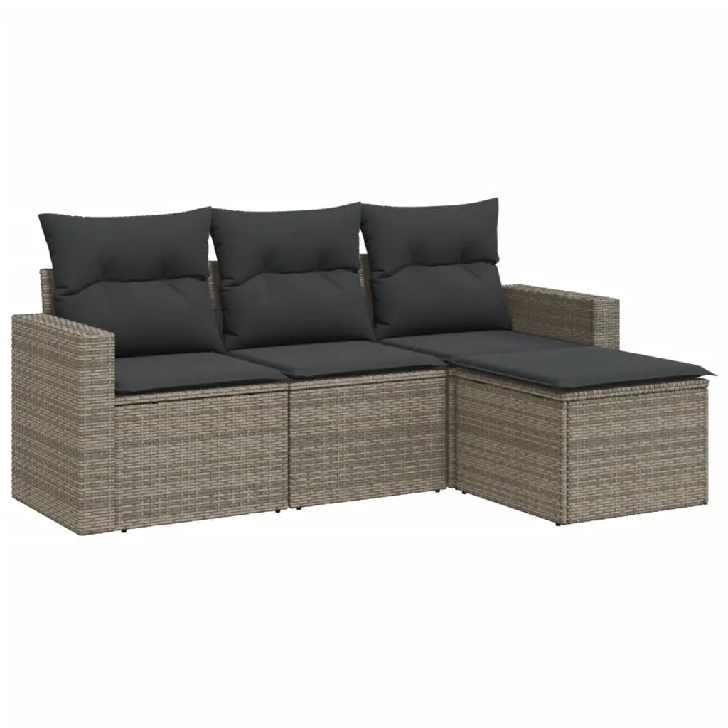 4 Piece Garden Sofa Set Outdoor Sectional Seating Grey Poly Rattan with Cushions