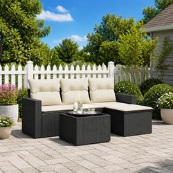 5 Piece Garden Sofa Set Black Poly Rattan Outdoor Seating Patio Furniture with