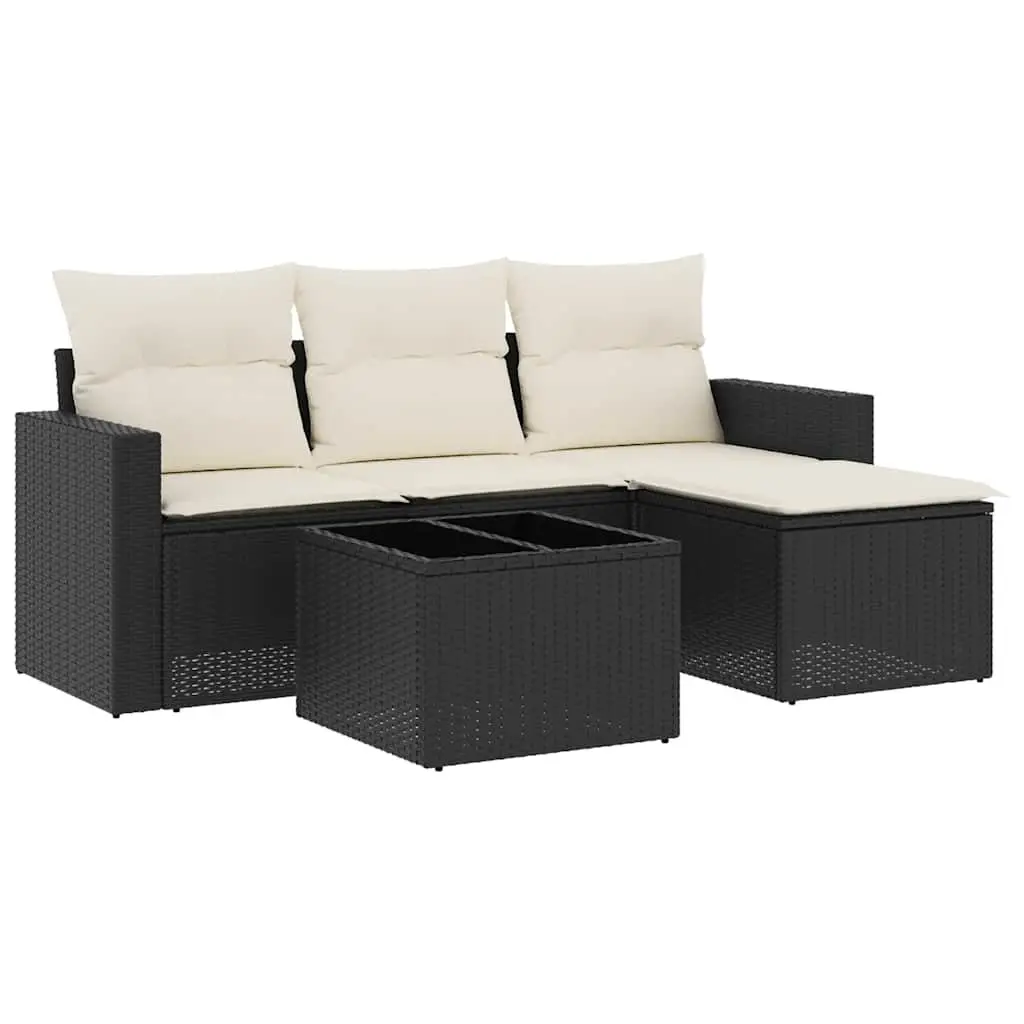 5 Piece Garden Sofa Set Black Poly Rattan Outdoor Seating Patio Furniture with