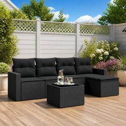 Outdoor Sectional Sofa Set 6 Piece Garden Furniture Black Poly Rattan with