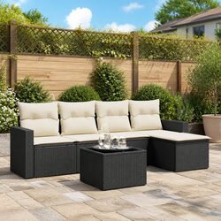 Outdoor Sectional Sofa Set 6 Piece Black Garden Furniture Poly Rattan with