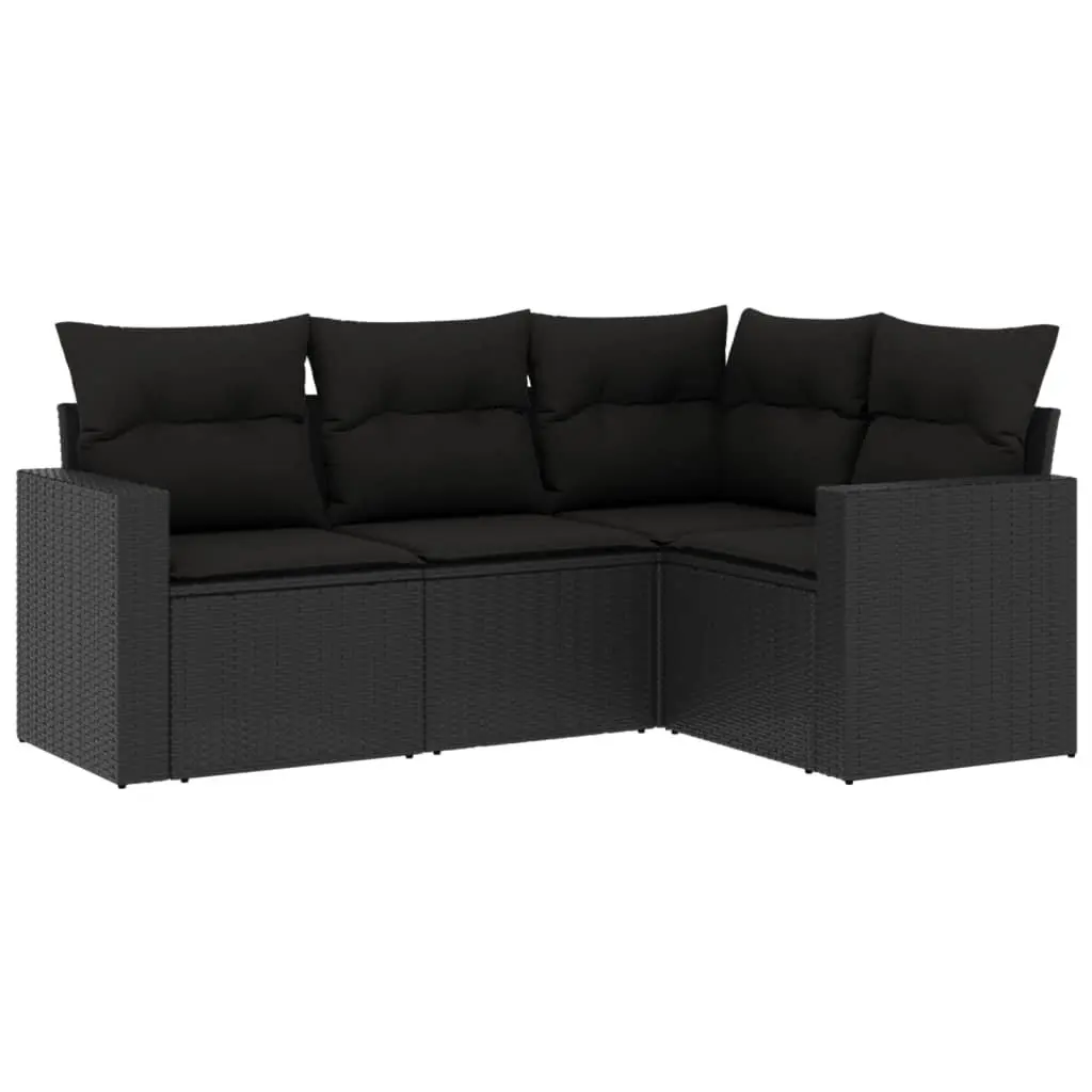 4 Piece Outdoor Garden Sofa Set Black Poly Rattan Sectional Patio Seating with