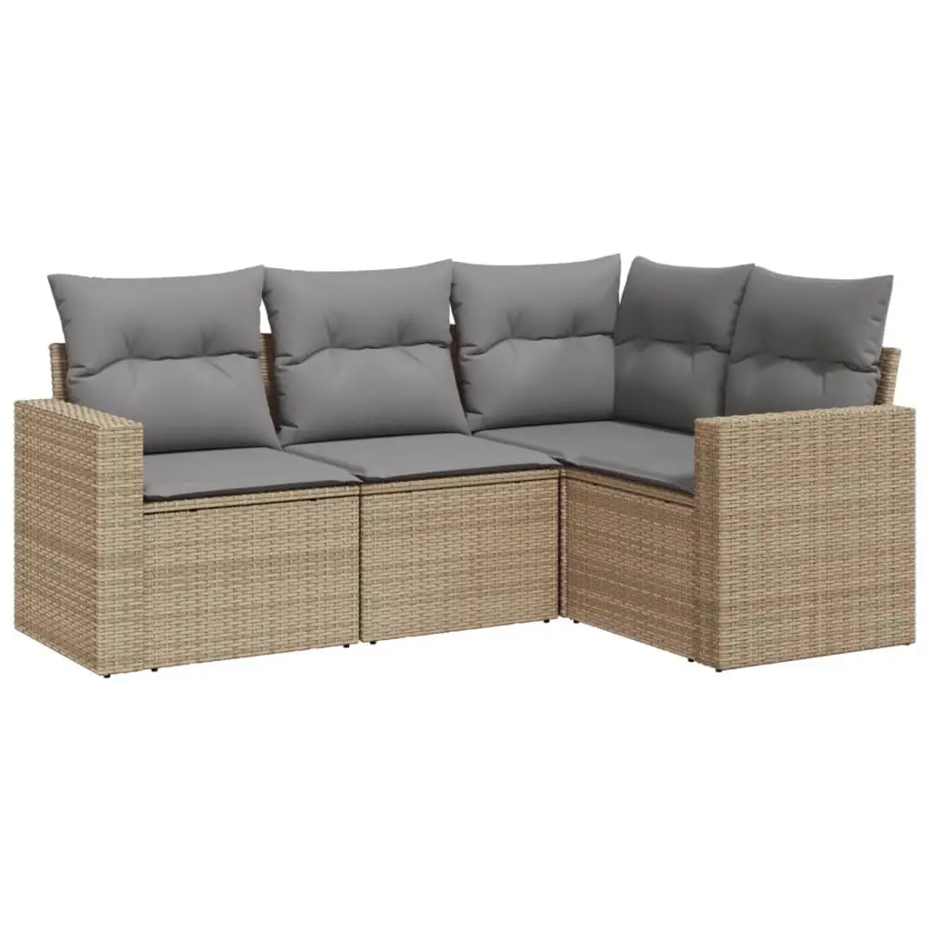 4 Piece Garden Sofa Set Outdoor Sectional Beige Rattan Furniture with Cushions