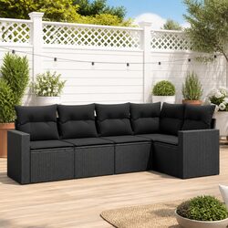 Outdoor Sectional Sofa Set 5 Piece Black Poly Rattan Garden Furniture with