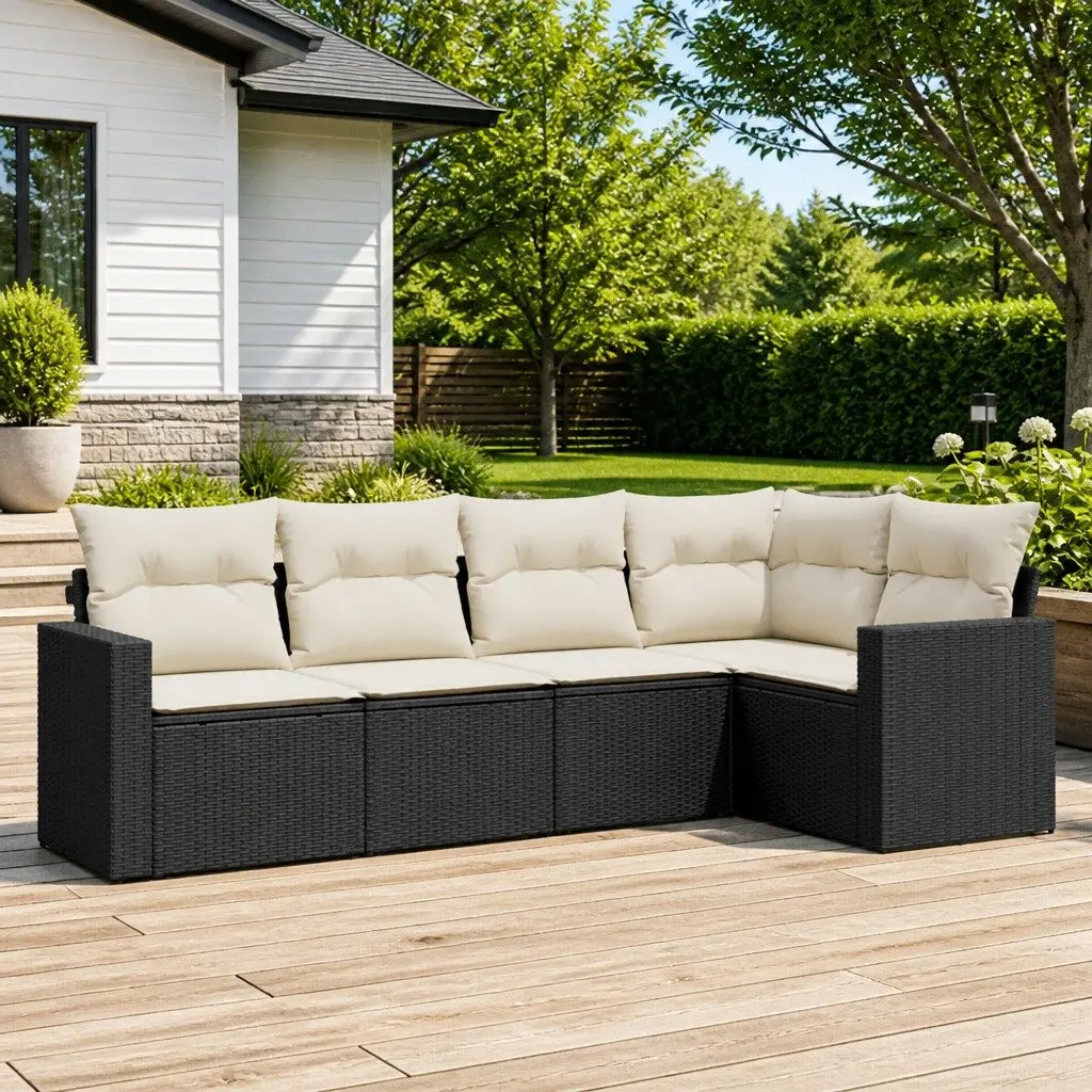Outdoor Sofa Set 5 Piece Modular Black PE Rattan with Storage Cushions