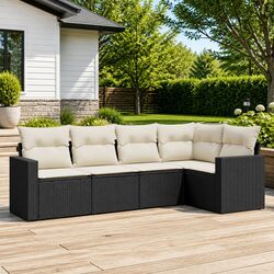 Outdoor Sectional Sofa Set 5 Piece Black Garden Furniture with Storage Cushions