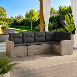 Outdoor Sectional Sofa Set 5 Piece Garden Furniture Grey with Cushions Storage