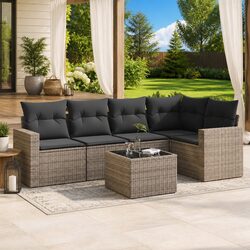 Outdoor Sectional Sofa Set 6 Piece Garden Furniture Grey with Cushions Storage