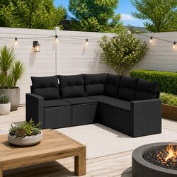 Outdoor Sectional Sofa Set 5 Piece Black Garden Furniture Modular Patio Seating
