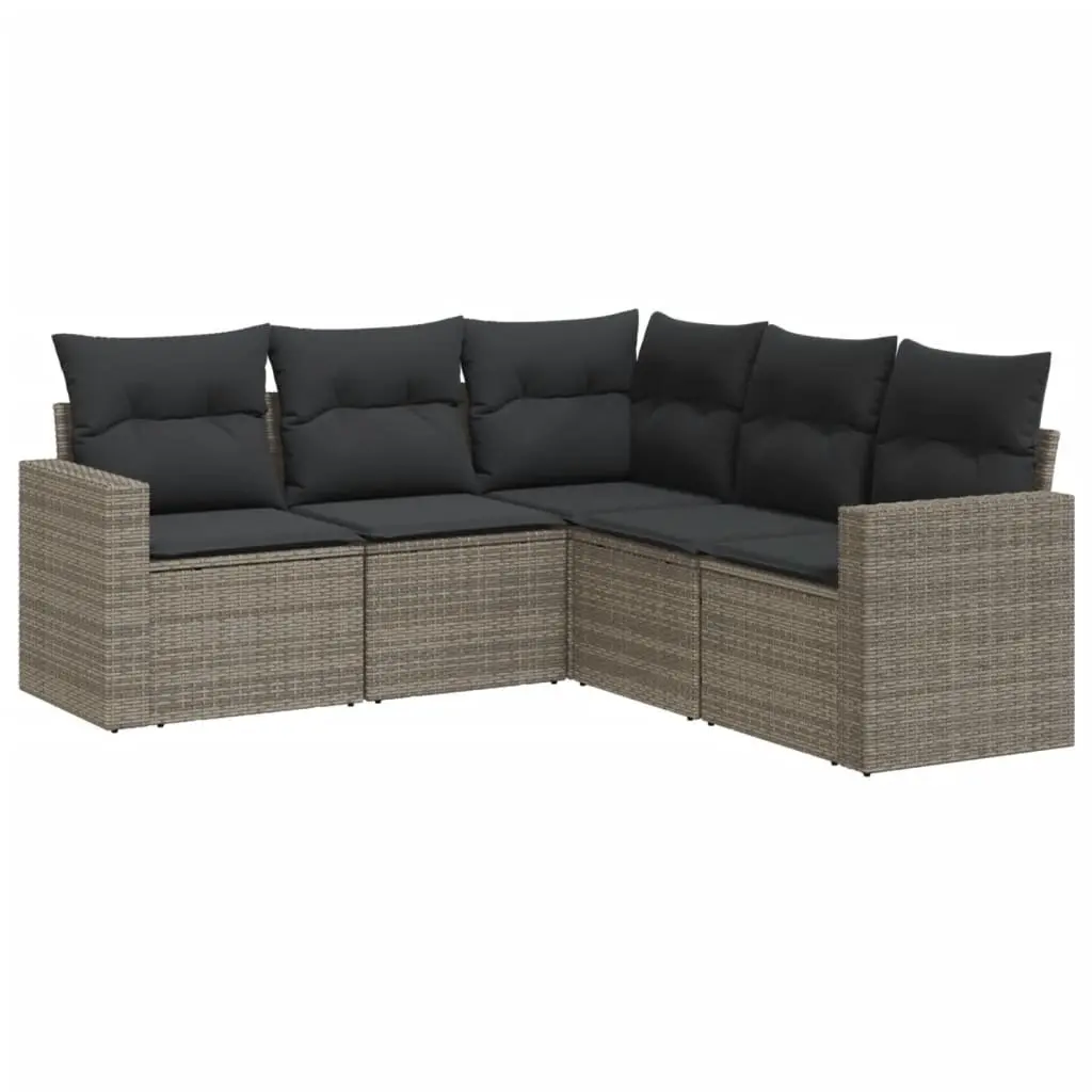 5 Piece Garden Sofa Set Grey Poly Rattan Outdoor Sectional Furniture with