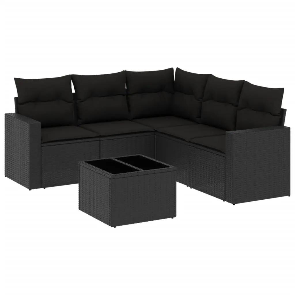 6 Piece Outdoor Garden Sofa Set with Storage Black Poly Rattan Patio Furniture