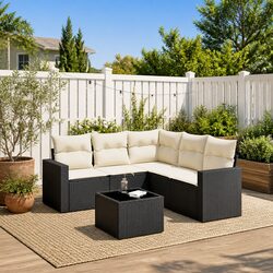 Outdoor Sectional Sofa Set 6 Piece Garden Seating Black Poly Rattan Modular