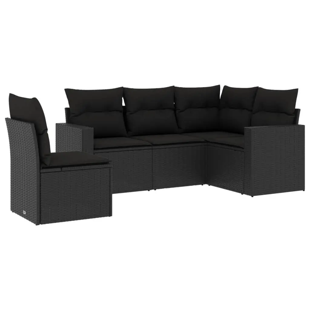 5-Piece Outdoor Garden Sectional Sofa Set Black Poly Rattan with Cushions