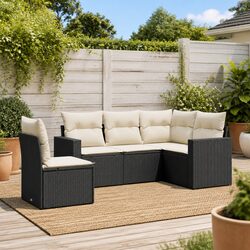Outdoor Sectional Sofa Set 5 Piece Garden Furniture Black Poly Rattan with