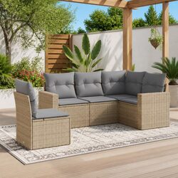 Outdoor Sectional Sofa Set 5 Piece Garden Furniture Beige with Cushions Storage