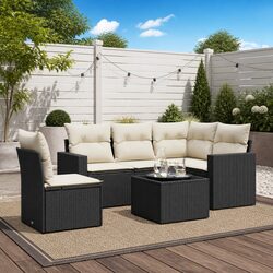 Outdoor Sectional Sofa Set 6 Piece Black Poly Rattan Garden Furniture with