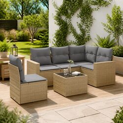 Outdoor Sectional Sofa Set 6 Piece Garden Furniture Beige Poly Rattan with