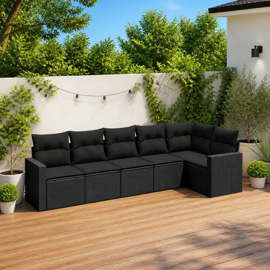 Outdoor Sectional Sofa Set 6 Piece Garden Seating Black Poly Rattan Modular