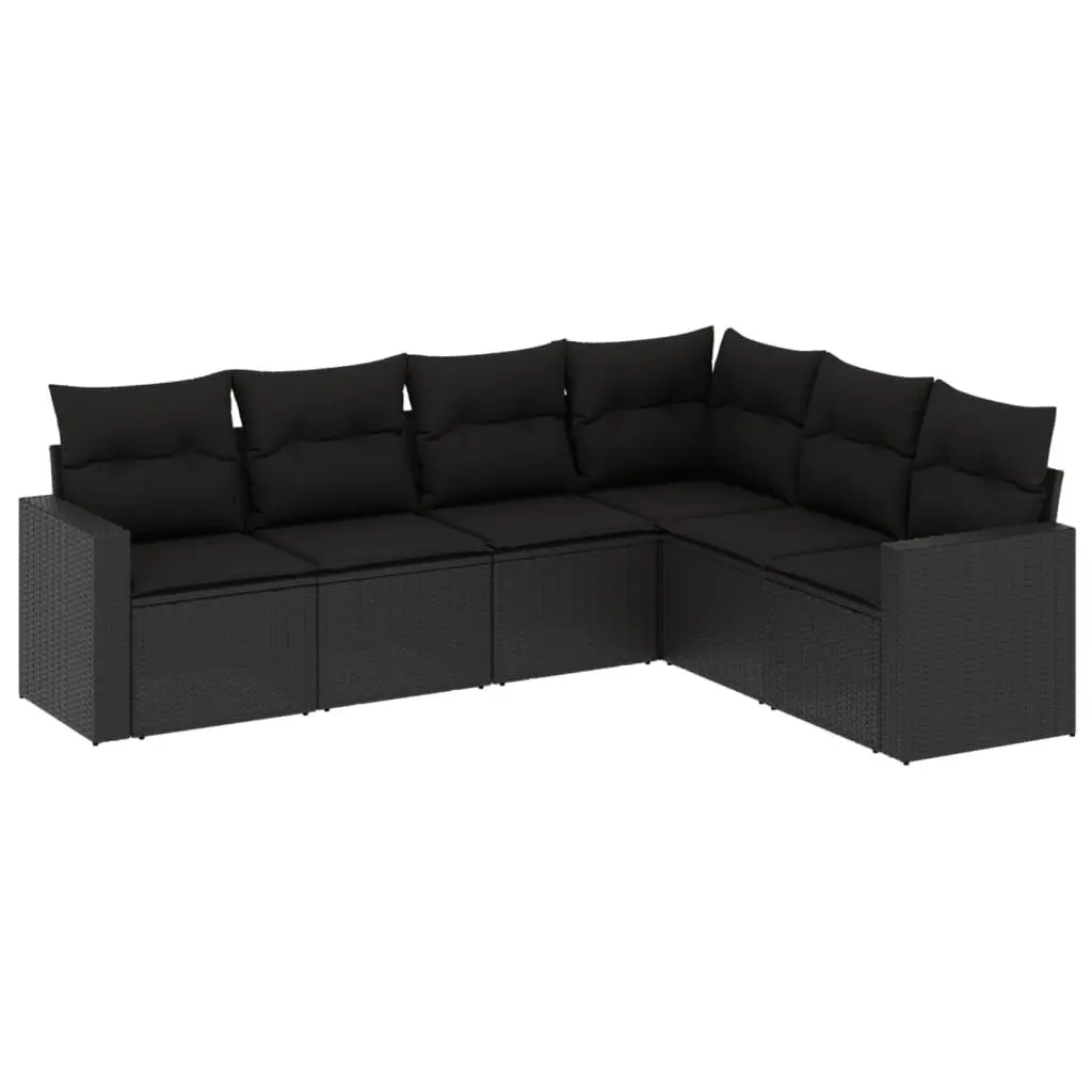 Outdoor Sectional Sofa Set 6 Piece Black Poly Rattan Garden Furniture with