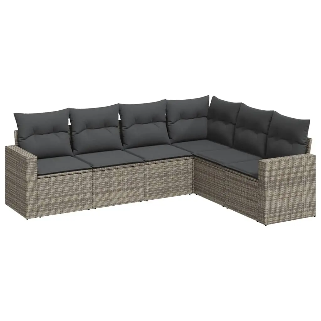6 Piece Outdoor Garden Sofa Set Grey Rattan Sectional Patio Furniture with