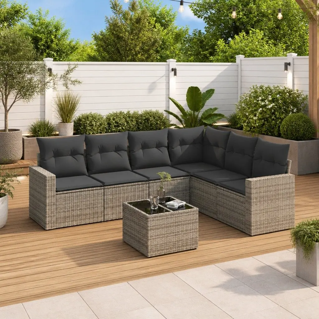 7 Piece Outdoor Garden Sofa Set Sectional Grey Poly Rattan Patio Furniture