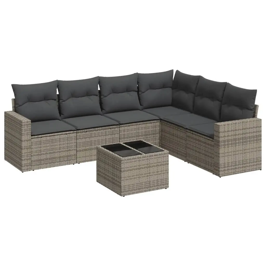 7 Piece Outdoor Garden Sofa Set Sectional Grey Poly Rattan Patio Furniture