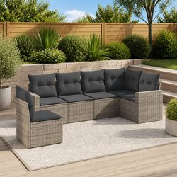 Outdoor Sectional Sofa Set 6 Piece Garden Furniture Grey Poly Rattan with