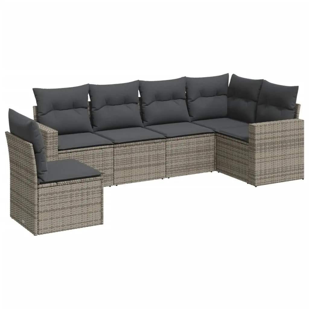 Outdoor Sectional Sofa Set 6 Piece Garden Furniture Grey Poly Rattan with