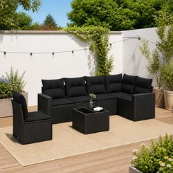 Outdoor Sectional Sofa Set 7 Piece Garden Furniture Black Poly Rattan Modular