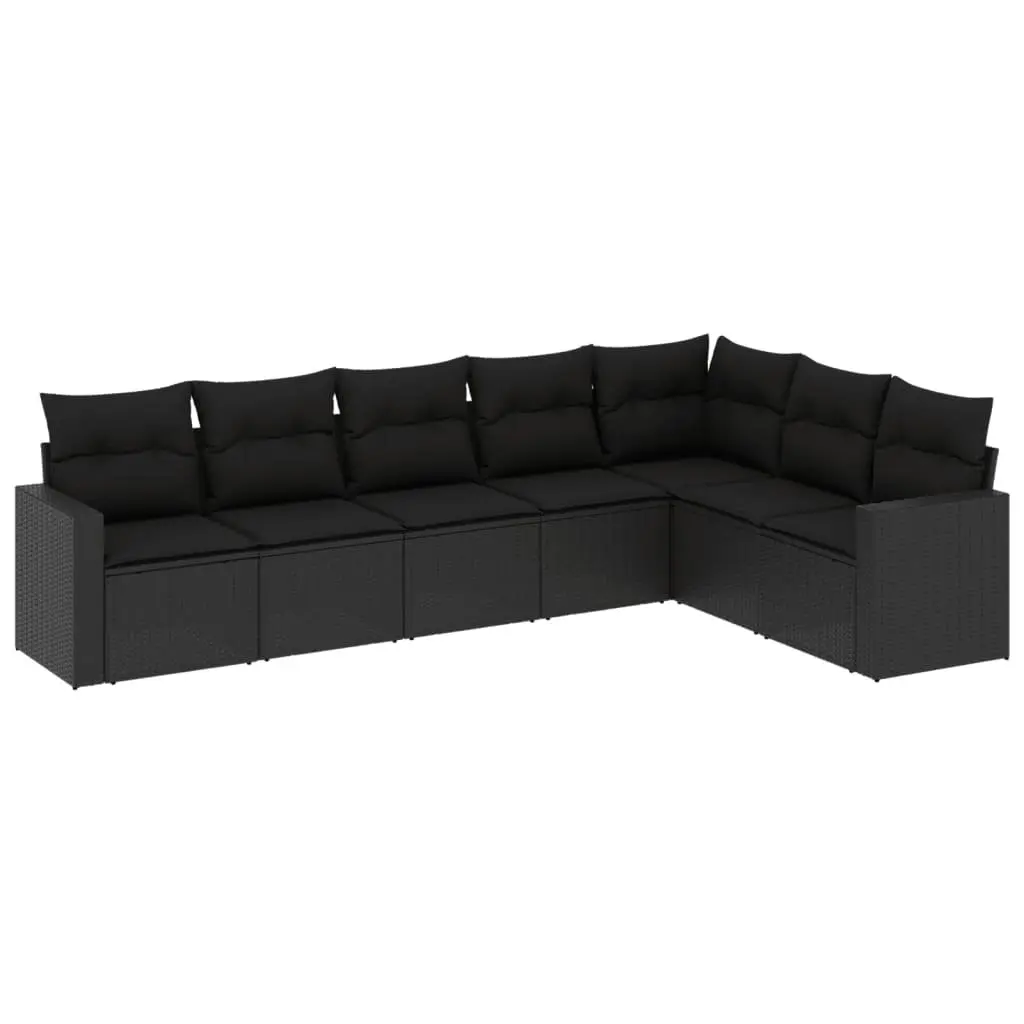 7 Piece Outdoor Garden Sofa Set Black Poly Rattan Sectional with Cushions