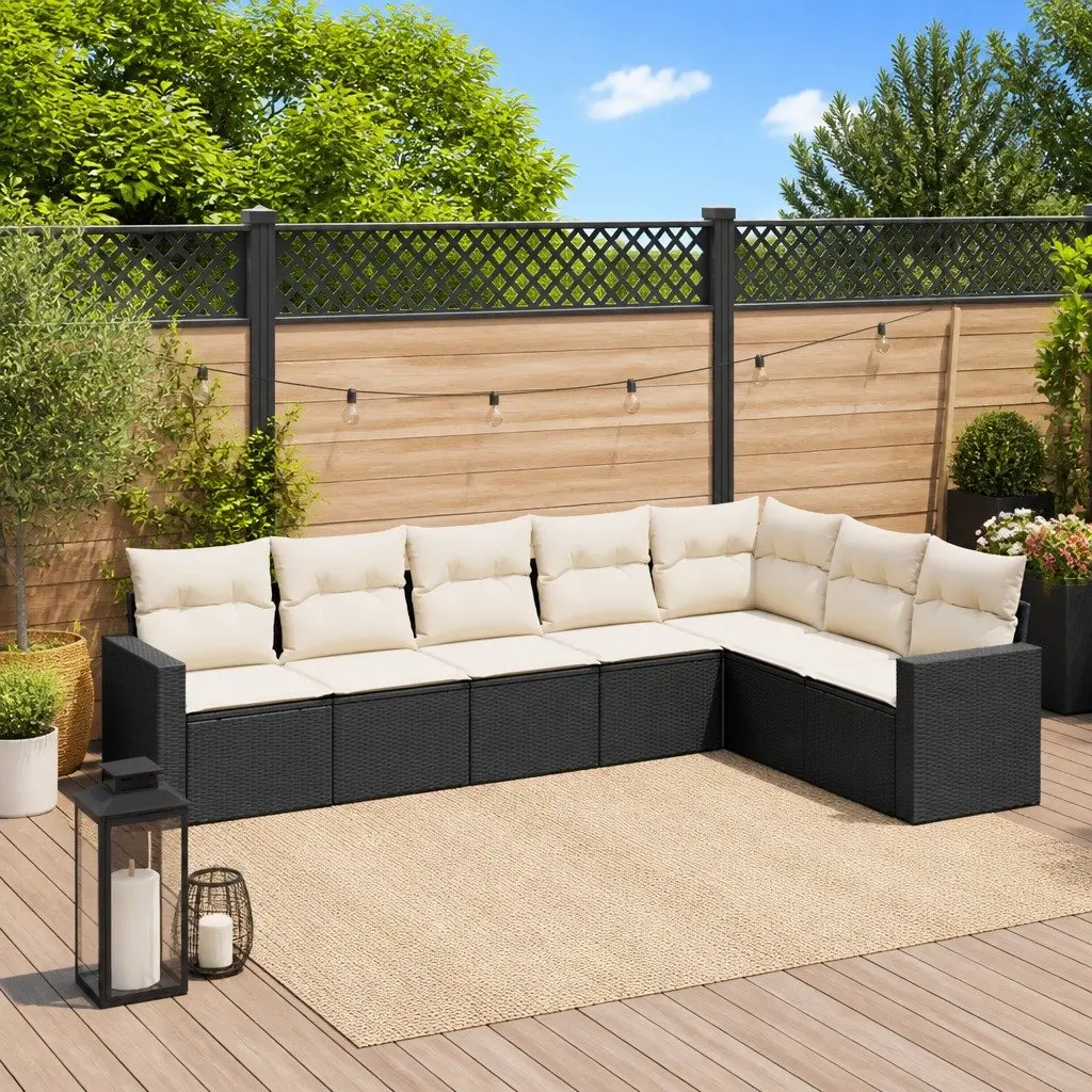 7 Piece Outdoor Garden Sofa Set Modular Black PE Rattan with Storage