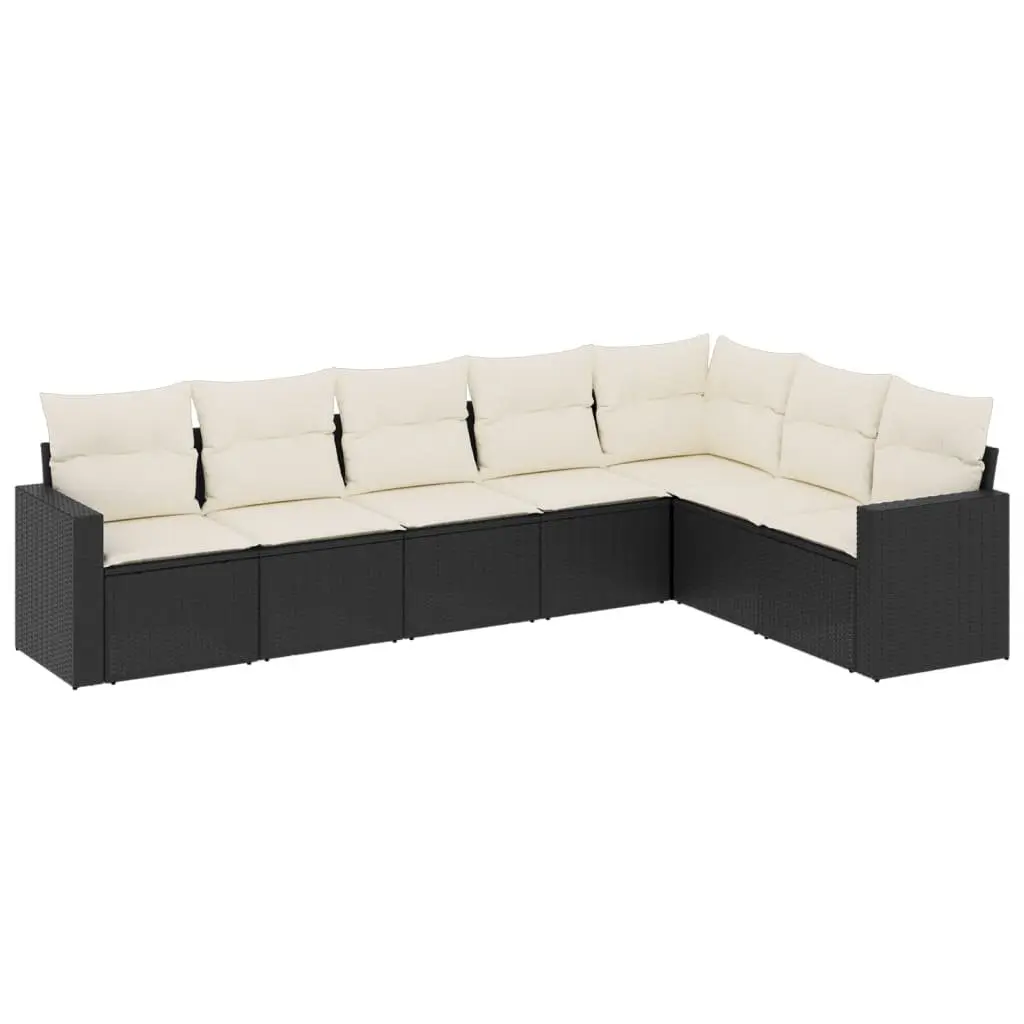 7 Piece Outdoor Garden Sofa Set Modular Black PE Rattan with Storage