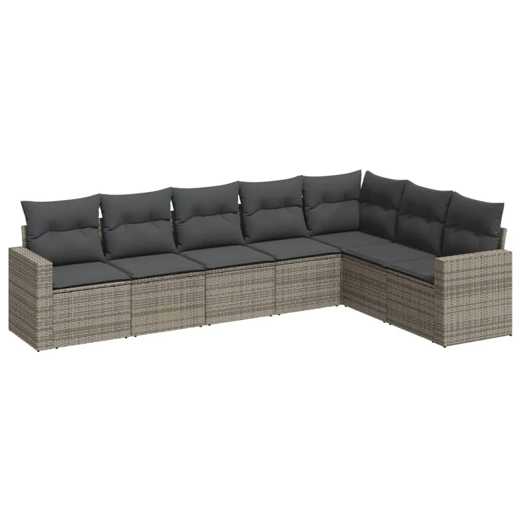 Outdoor Sectional Sofa Set 7 Piece Garden Furniture Grey Poly Rattan with