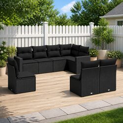 8 Piece Outdoor Garden Sofa Set with Cushions Black Poly Rattan Sectional