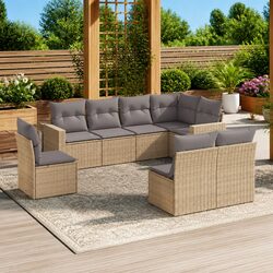 Outdoor Sectional Sofa Set 8 Piece Beige Garden Furniture with Cushions Storage