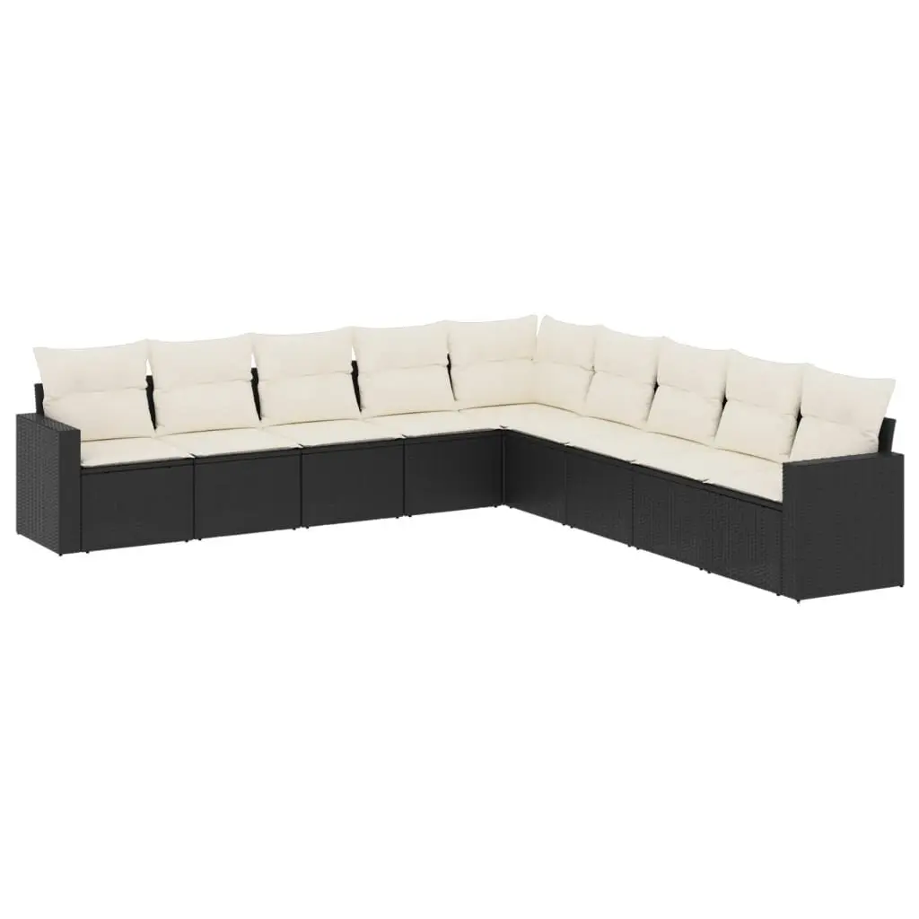 9 Piece Outdoor Garden Sofa Set Black Poly Rattan Patio Furniture with Cushions