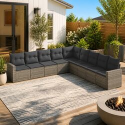 Outdoor Sectional Sofa Set 9 Piece Garden Furniture Grey with Cushions Storage