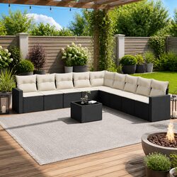 Outdoor Sectional Sofa Set 10 Piece Black Poly Rattan Garden Seating with