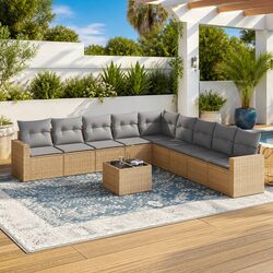 Outdoor Sectional Sofa Set 10 Piece Garden Furniture Beige Poly Rattan with