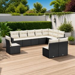 Outdoor Sectional Sofa Set 10 Piece Garden Furniture Black Poly Rattan Modular