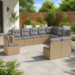 Outdoor Sectional Sofa Set 10 Piece Garden Furniture Beige Poly Rattan with